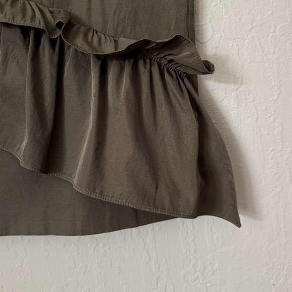 PINKO V-Neck Ruffle Olive Green Brown Sleeveless A-Line Dress Size 6 - Picture 3 of 16